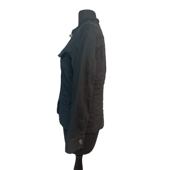 Chico’s Size 0 Small Metal Toggle Buckle Jacket Black Fitted Stretch - Picture 3 of 8